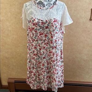 White Floral Lace Yoke Short Sleeve Dress